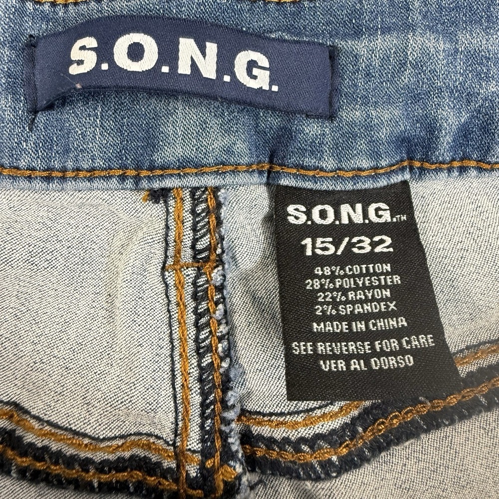 S.O.N.G Skinny Jeans Womens 15/32 Blue Distressed Stretch Denim Mid Rise Raw Hem - Picture 9 of 12